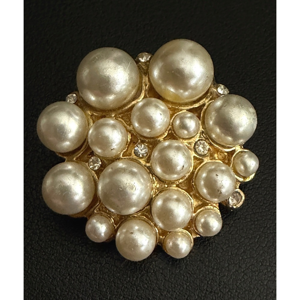 Vintage Musi Shoe Clip Gold Tone Simulated Pearl Rhinestone